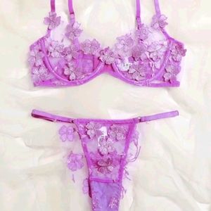 purple lace bra and thong panty set